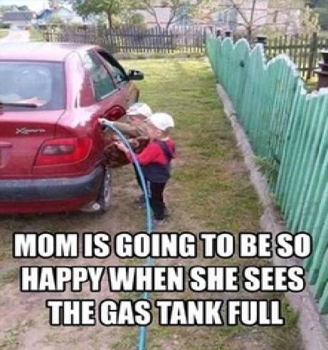 Mom is going to be so happy when she sees the gas tank is full.